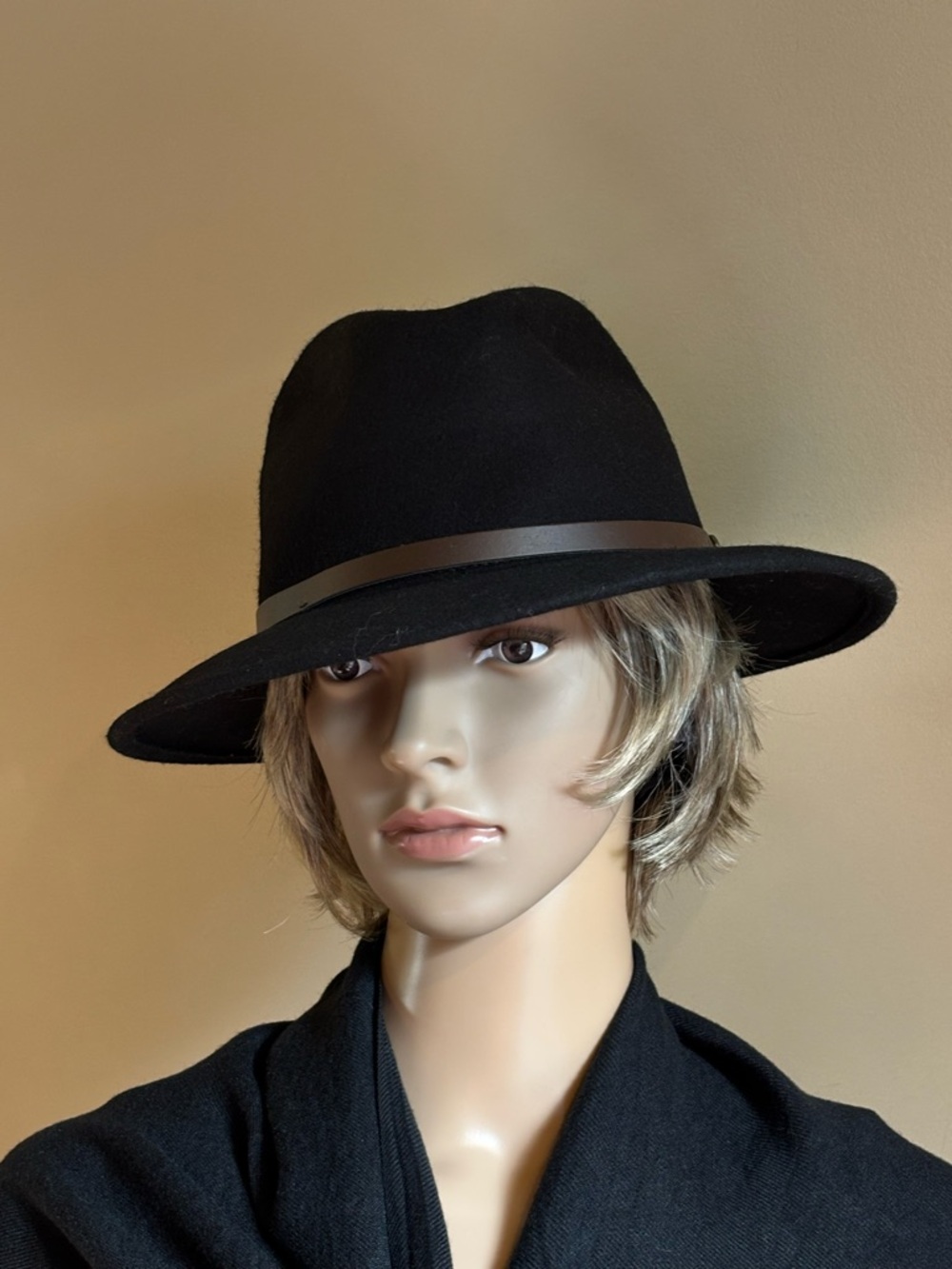 Gelso Bianco Black Wool Fedora Hat Adjustable Made in Italy